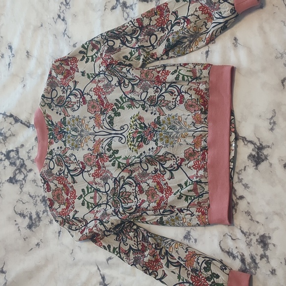 Bright and Beautiful boho flower print bomber jacket, US Women's size 4. - Picture 6 of 8